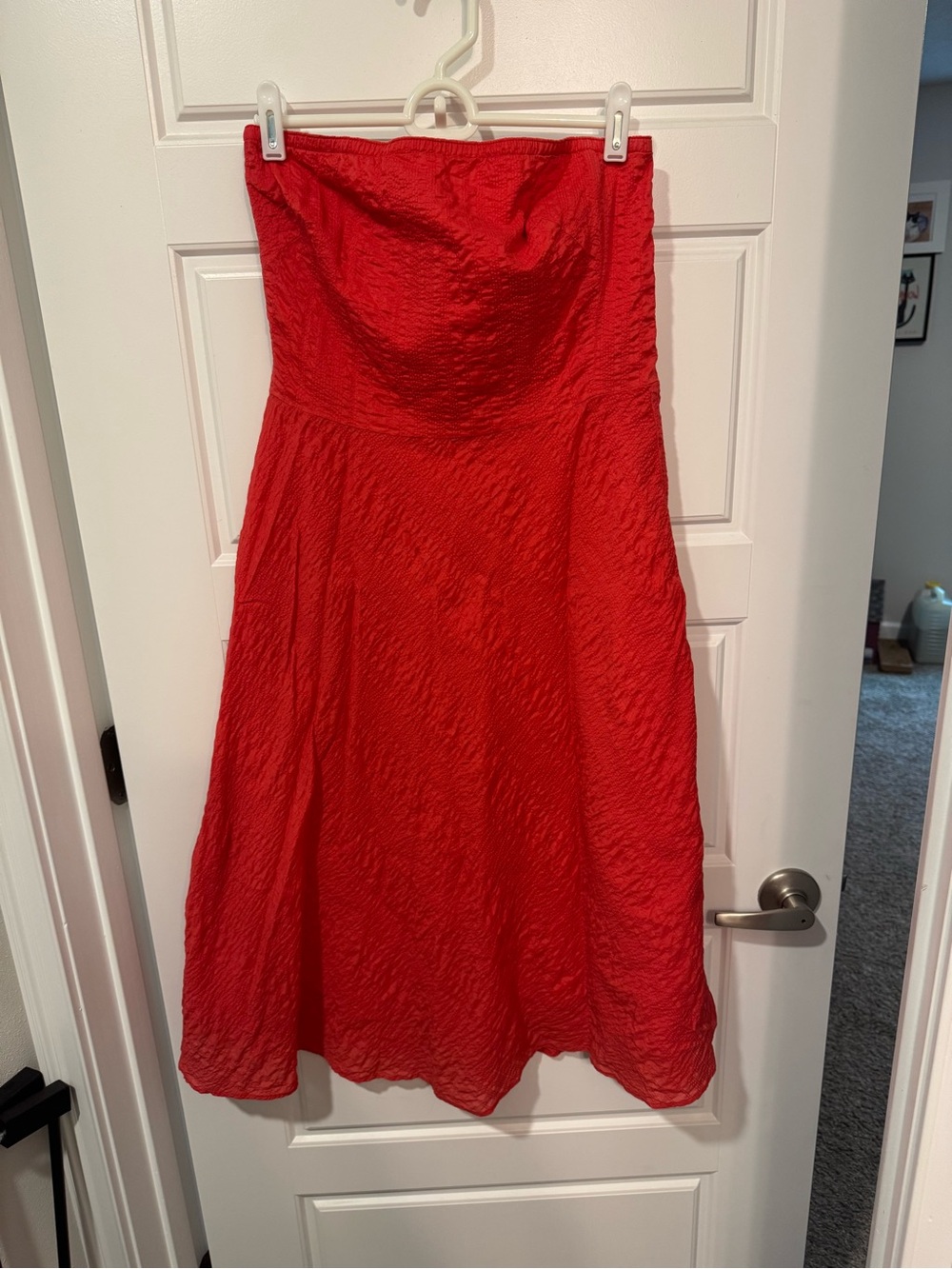 J. Crew Strapless Red Textured A-Line Dress